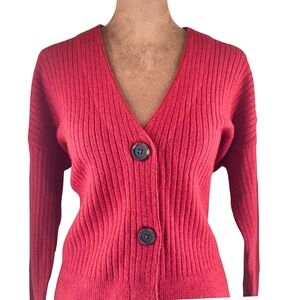 Madewell Alpaca Wool Blend Cardigan Women XS Red Ribbed Button Front NWT Sweater